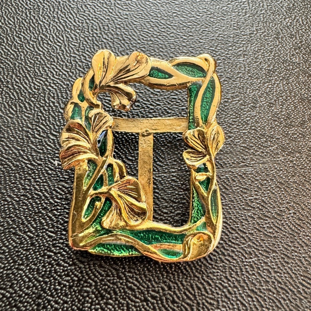 Gold and Green Floral Photo Frame Brooch